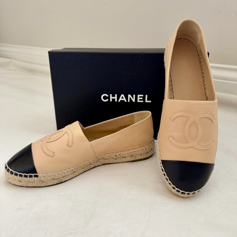 Chanel Classic Beige & Black Espadrille Flats